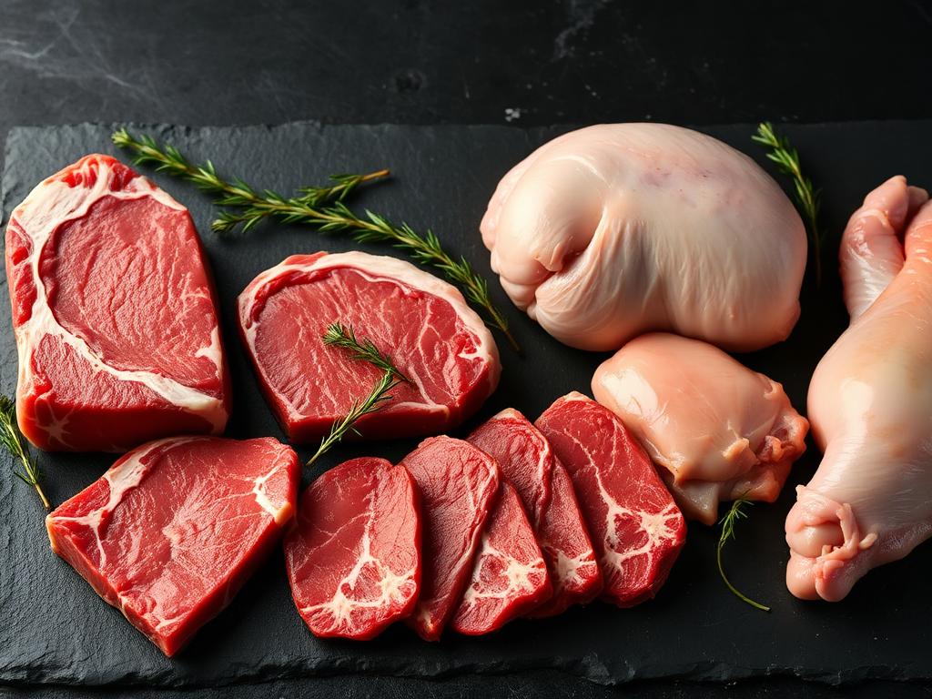 Selection of fresh meat cuts on slate